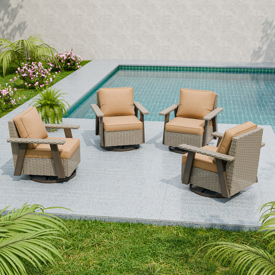 Rustic Hideaway Outdoor Swivel Rocker Patio Chair Set of 4, Beige/Beige, Tan, Dark Blue, Black, Red