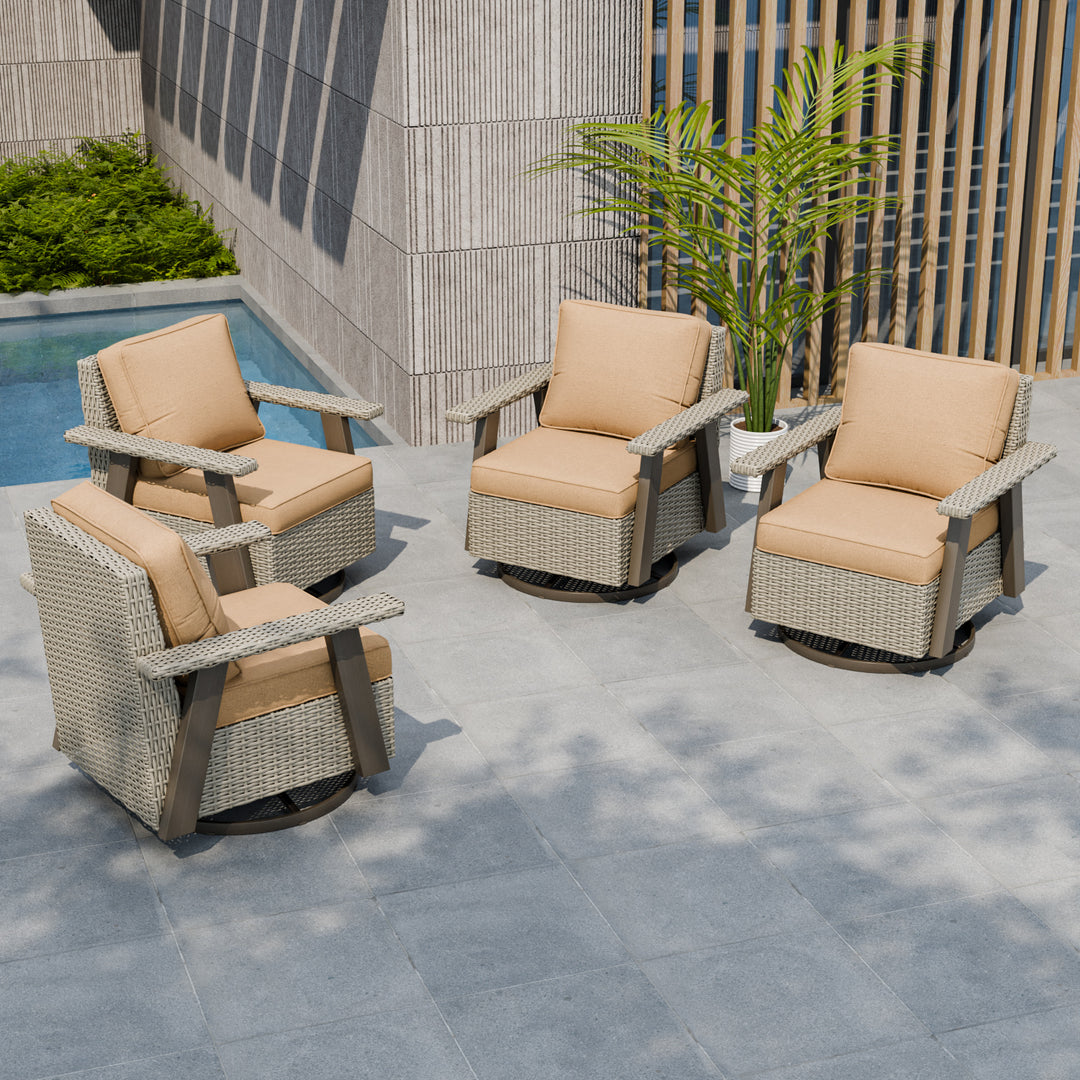 Rustic Hideaway Outdoor Swivel Rocker Patio Chair Set of 4, Beige/Beige, Tan, Dark Blue, Black, Red