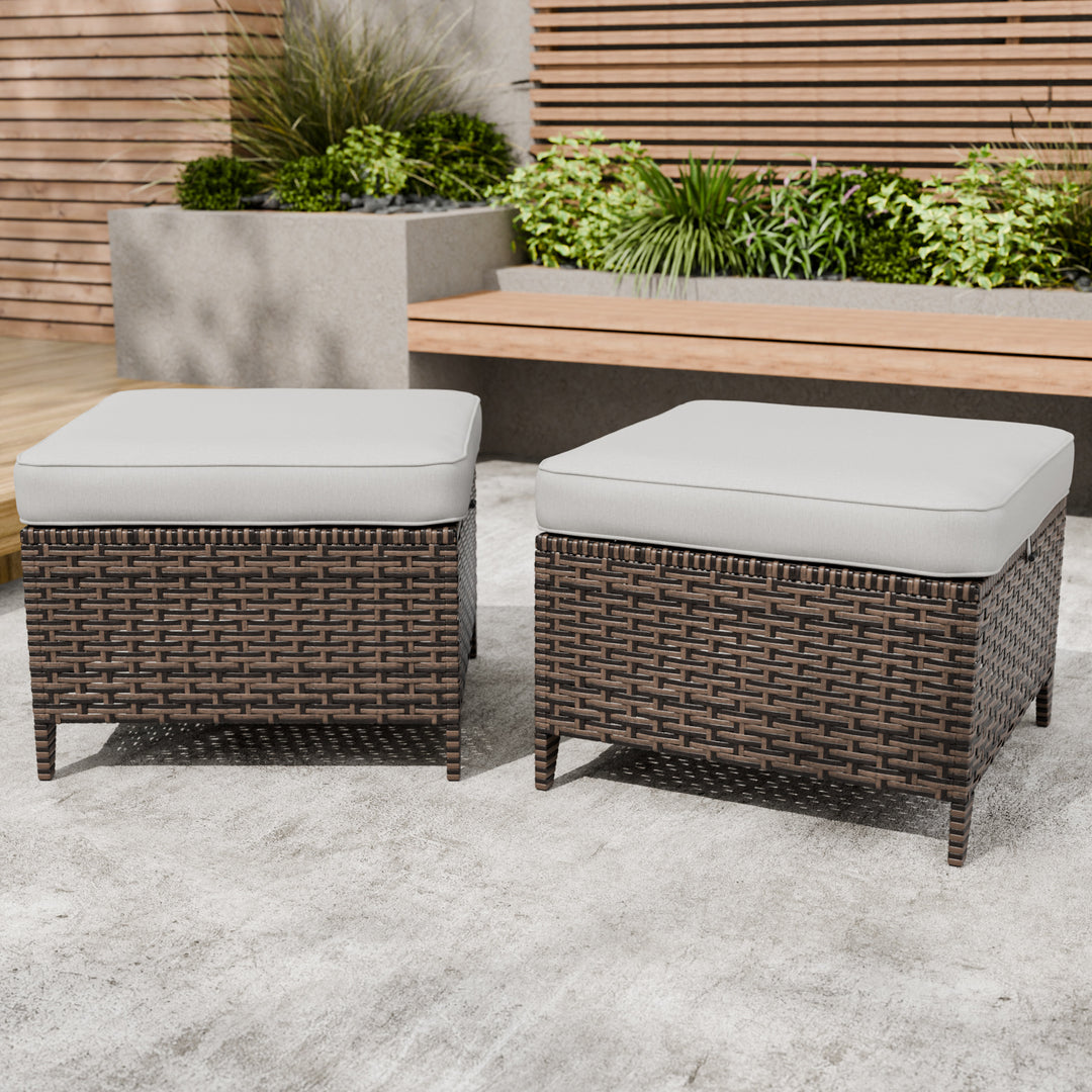 COOS BAY Harbor Retreat 2 PCS Wicker Outdoor Ottomans