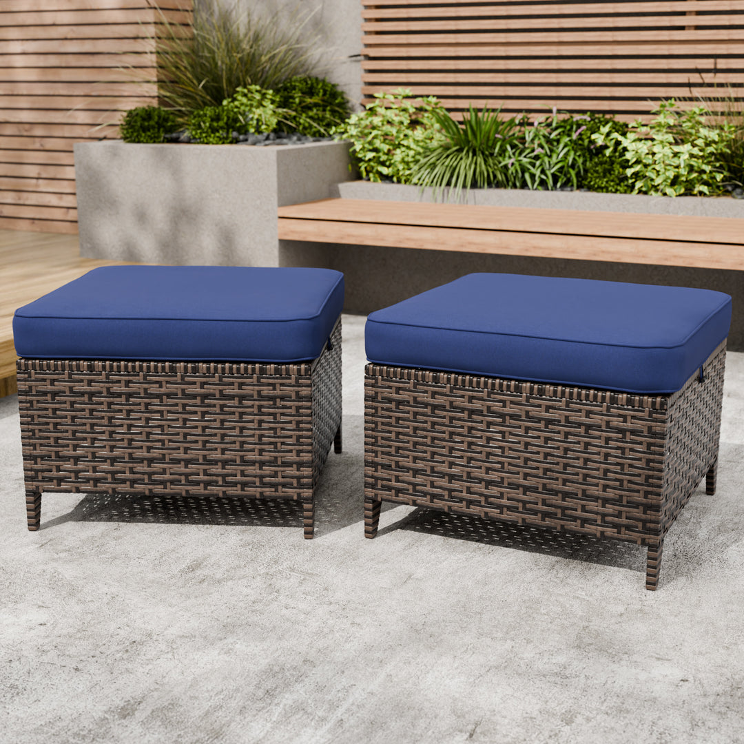 COOS BAY Harbor Retreat 2 PCS Wicker Outdoor Ottomans