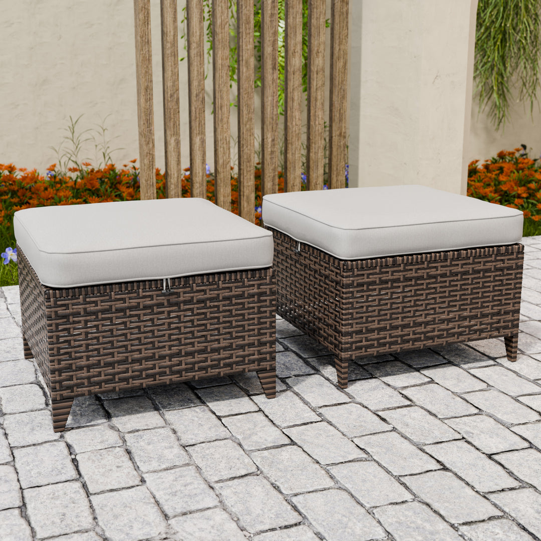 COOS BAY Harbor Retreat 2 PCS Wicker Outdoor Ottomans