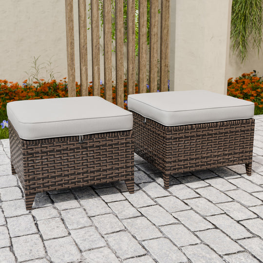 COOS BAY Harbor Retreat 2 PCS Wicker Outdoor Ottomans