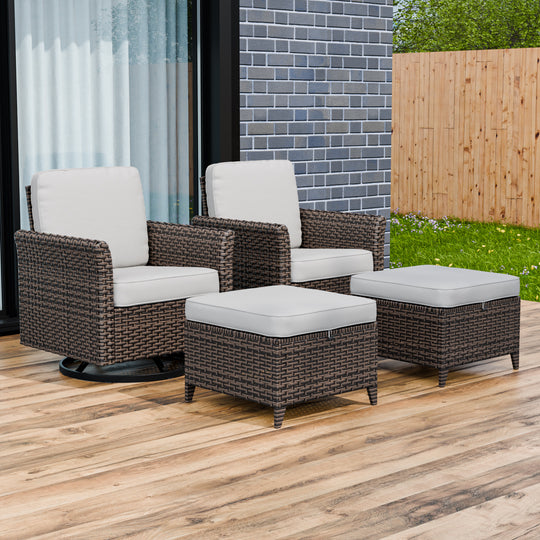 COOS BAY Harbor Retreat 4 PCS Patio Furniture Set w/ Swivel Rocking Chairs and Ottomans