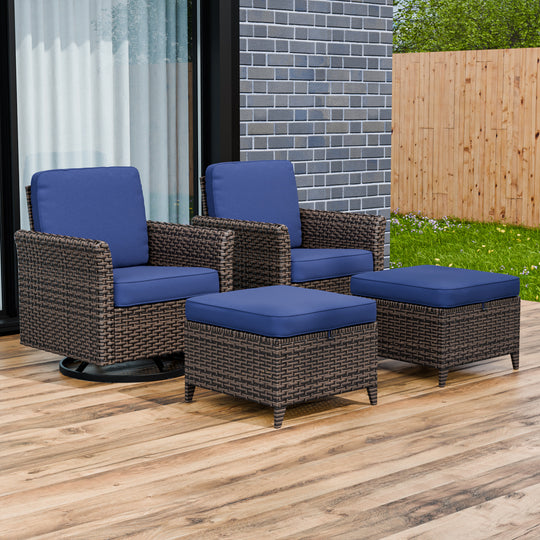 COOS BAY Harbor Retreat 4 PCS Patio Furniture Set w/ Swivel Rocking Chairs and Ottomans