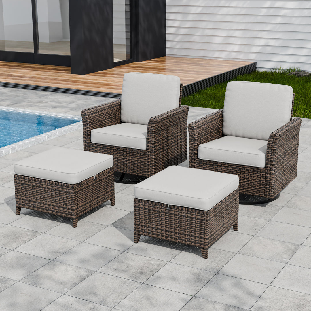 COOS BAY Harbor Retreat 4 PCS Patio Furniture Set w/ Swivel Rocking Chairs and Ottomans