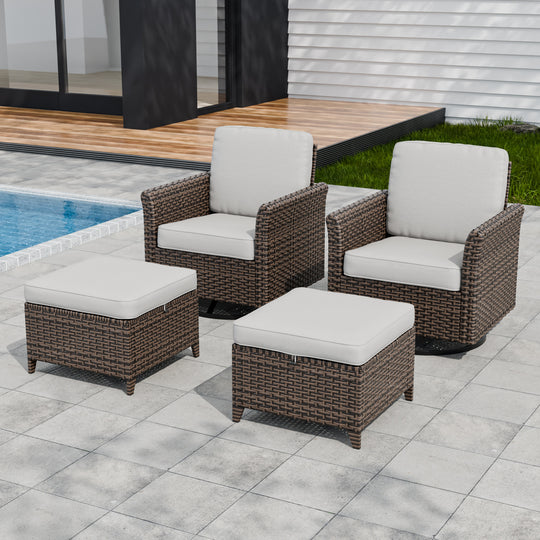 COOS BAY Harbor Retreat 4 PCS Patio Furniture Set w/ Swivel Rocking Chairs and Ottomans