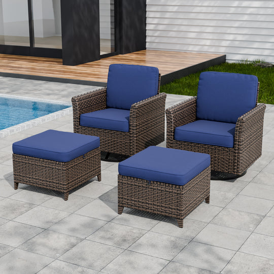 COOS BAY Harbor Retreat 4 PCS Patio Furniture Set w/ Swivel Rocking Chairs and Ottomans