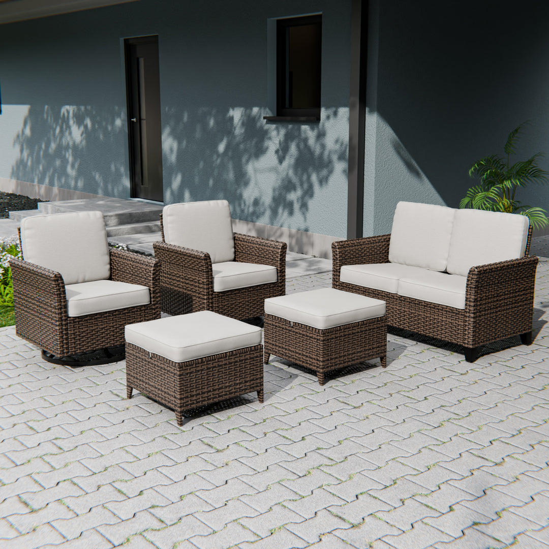 COOS BAY 5 PCS Harbor Retreat Furniture Set w/ Swivel Rocking Chairs and Loveseat