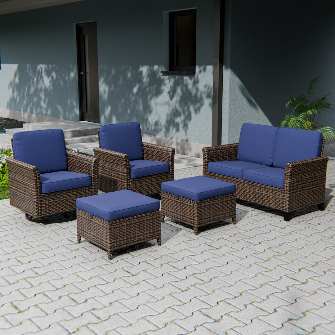 COOS BAY 5 PCS Harbor Retreat Furniture Set w/ Swivel Rocking Chairs and Loveseat