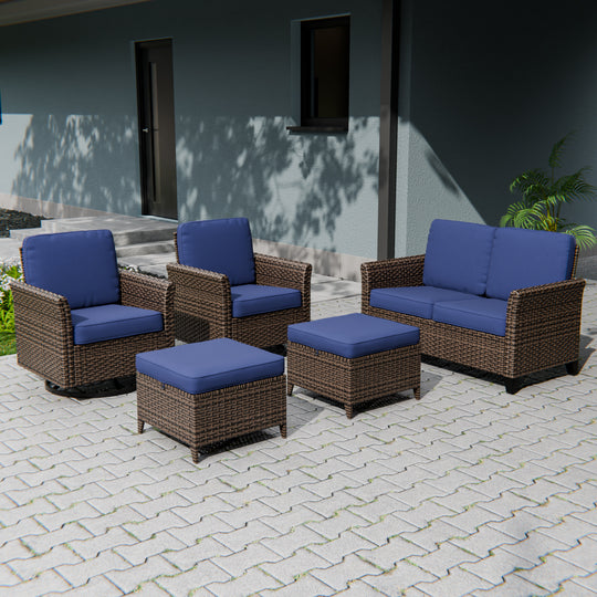 COOS BAY 5 PCS Harbor Retreat Furniture Set w/ Swivel Rocking Chairs and Loveseat