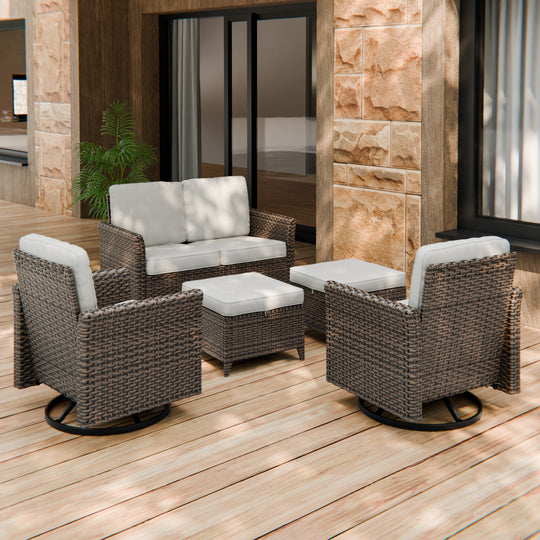 COOS BAY 5 PCS Harbor Retreat Furniture Set w/ Swivel Rocking Chairs and Loveseat