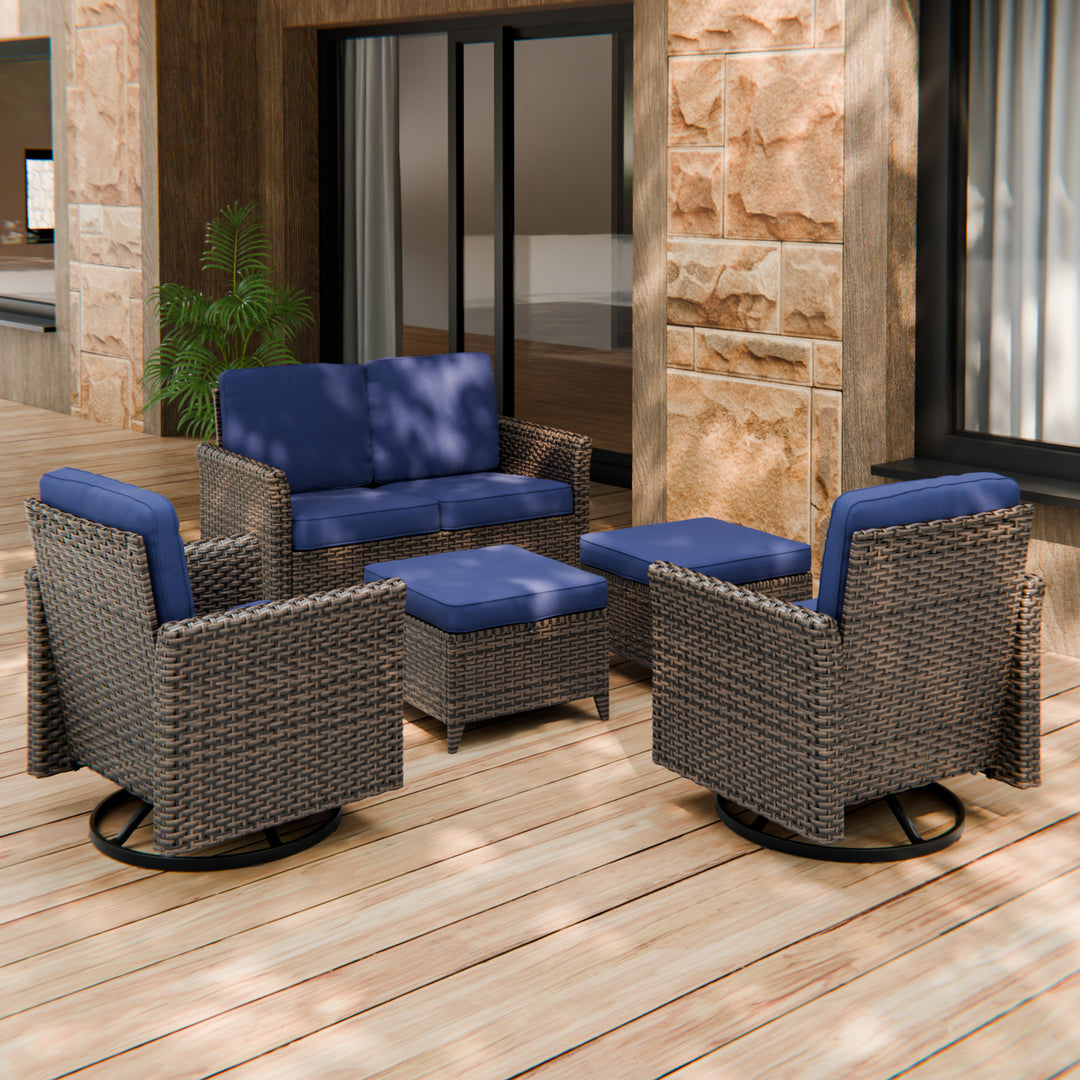 COOS BAY 5 PCS Harbor Retreat Furniture Set w/ Swivel Rocking Chairs and Loveseat