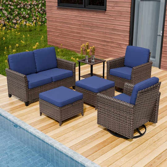 COOS BAY Harbor Retreat 6 PCS Furniture Set w/ Swivel Rocking Chairs, Loveseat, Side Table and Ottomans