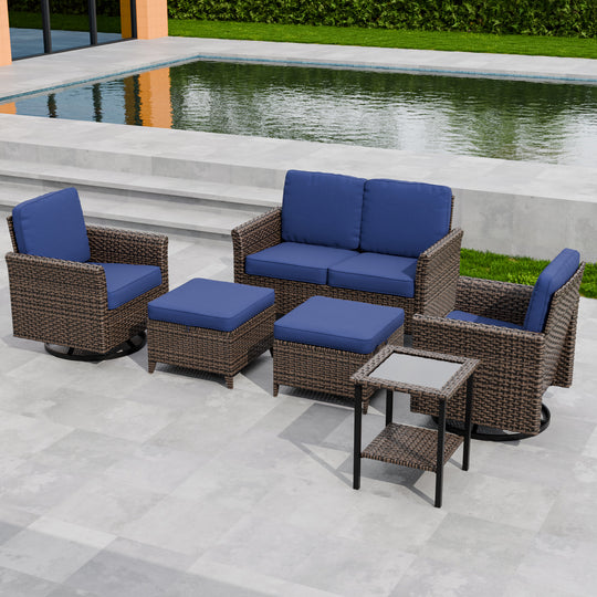 COOS BAY Harbor Retreat 6 PCS Furniture Set w/ Swivel Rocking Chairs, Loveseat, Side Table and Ottomans