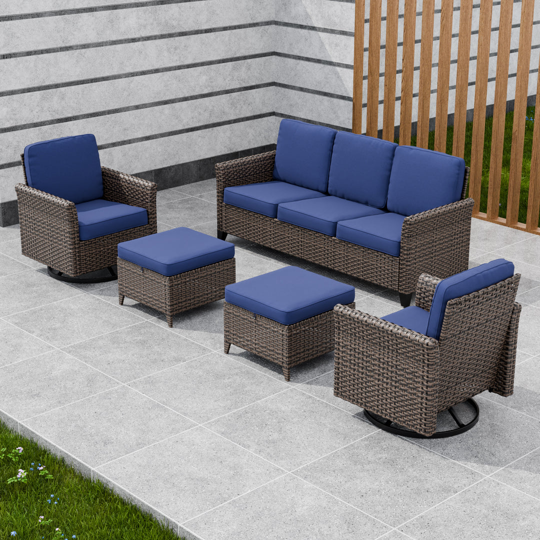 COOS BAY Harbor Retreat 5 PCS Bistro Set w/ Swivel Rocking Chairs, Couch and Ottomans