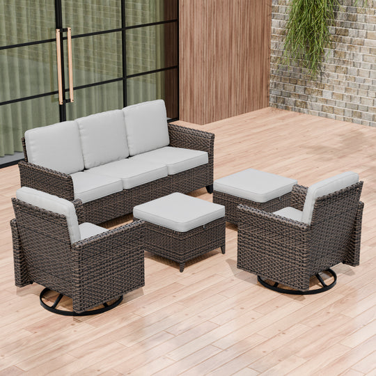 COOS BAY Harbor Retreat 5 PCS Bistro Set w/ Swivel Rocking Chairs, Couch and Ottomans