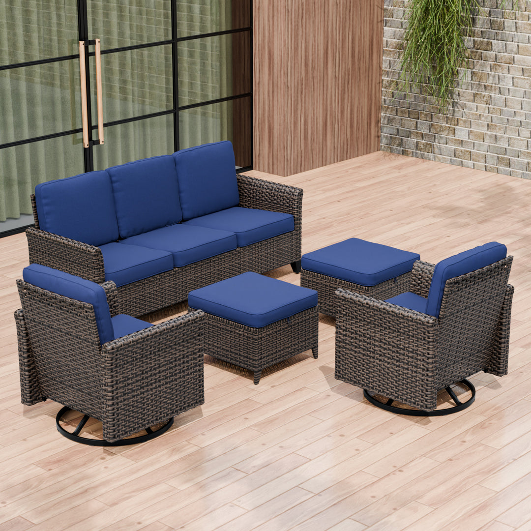 COOS BAY Harbor Retreat 5 PCS Bistro Set w/ Swivel Rocking Chairs, Couch and Ottomans