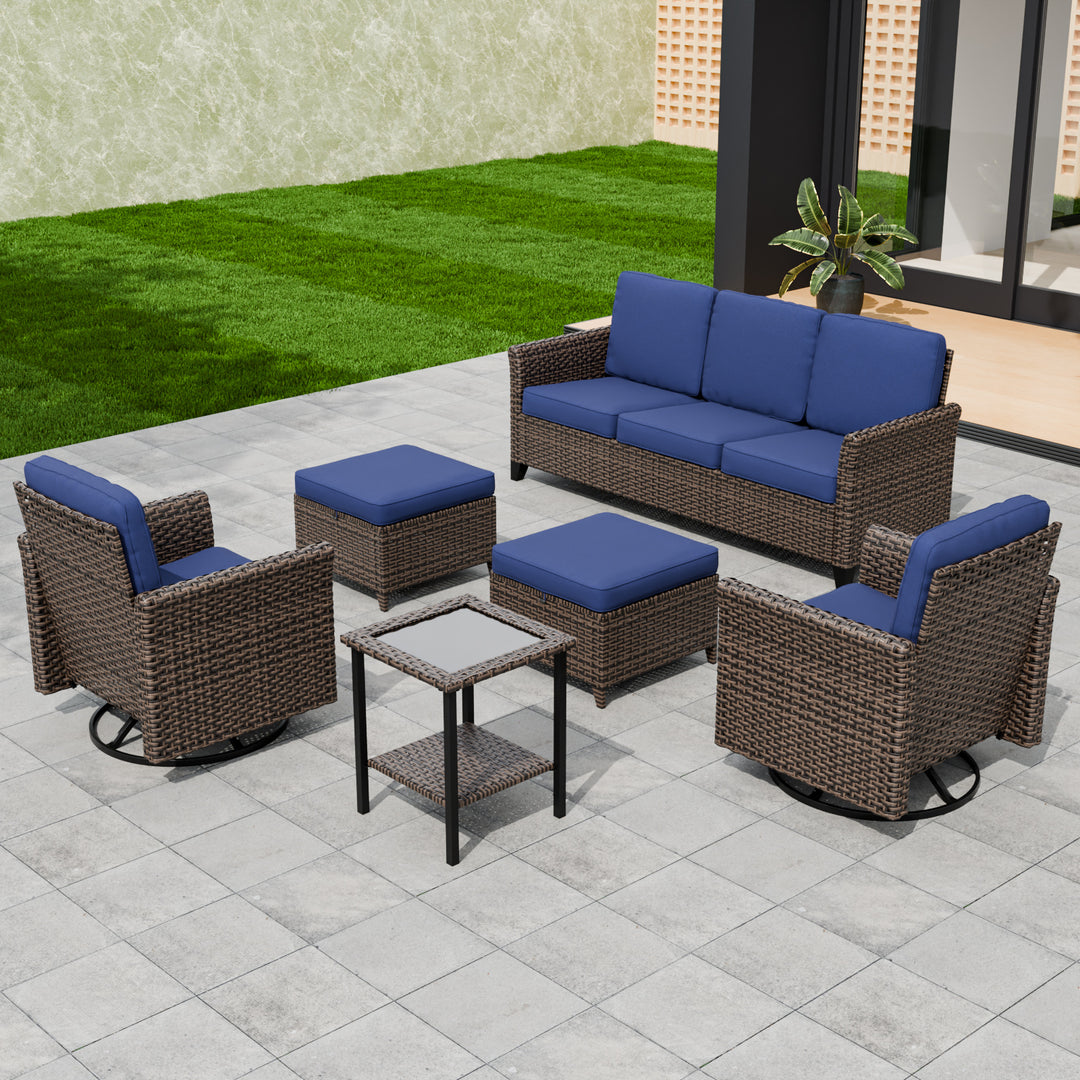 COOS BAY Harbor Retreat 6 PCS Furniture Set w/ Swivel Rocking Chairs, Couch, Side Table and Ottomans