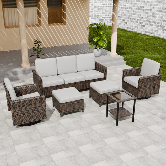 COOS BAY Harbor Retreat 6 PCS Furniture Set w/ Swivel Rocking Chairs, Couch, Side Table and Ottomans