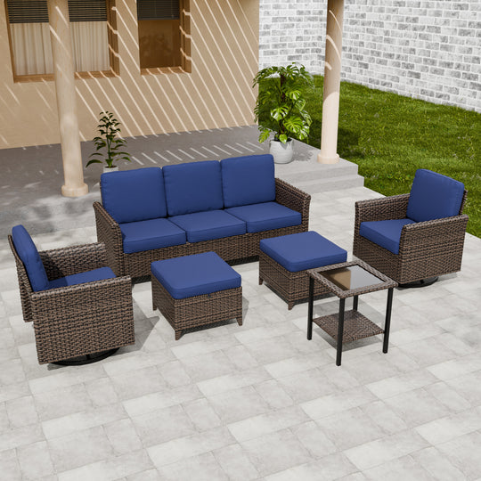 COOS BAY Harbor Retreat 6 PCS Furniture Set w/ Swivel Rocking Chairs, Couch, Side Table and Ottomans