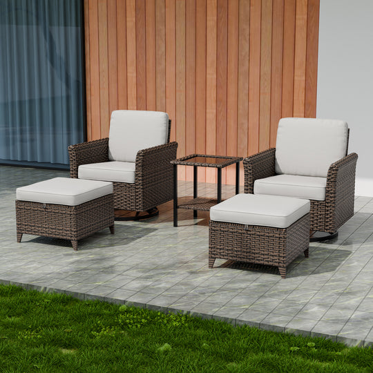COOS BAY Harbor Retreat 5 PCS Outdoor Bistro Set w/ Swivel Rocking Chairs, Ottomans and Side Table
