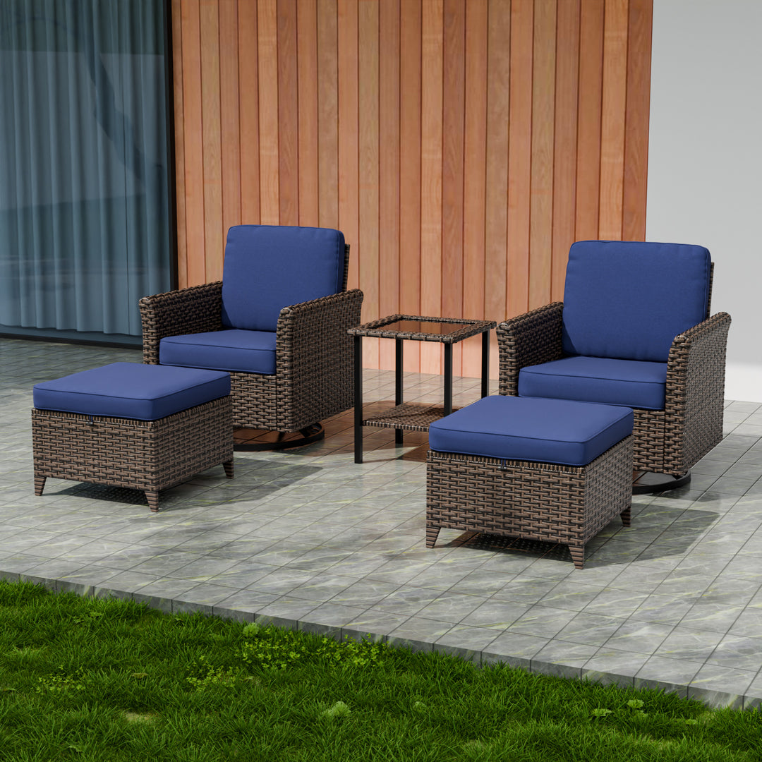 COOS BAY Harbor Retreat 5 PCS Outdoor Bistro Set w/ Swivel Rocking Chairs, Ottomans and Side Table