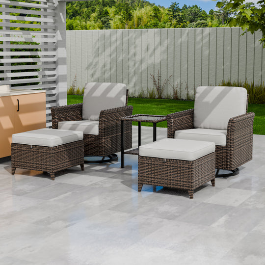 COOS BAY Harbor Retreat 5 PCS Outdoor Bistro Set w/ Swivel Rocking Chairs, Ottomans and Side Table