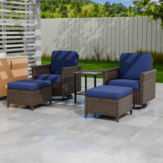 COOS BAY Harbor Retreat 5 PCS Outdoor Bistro Set w/ Swivel Rocking Chairs, Ottomans and Side Table