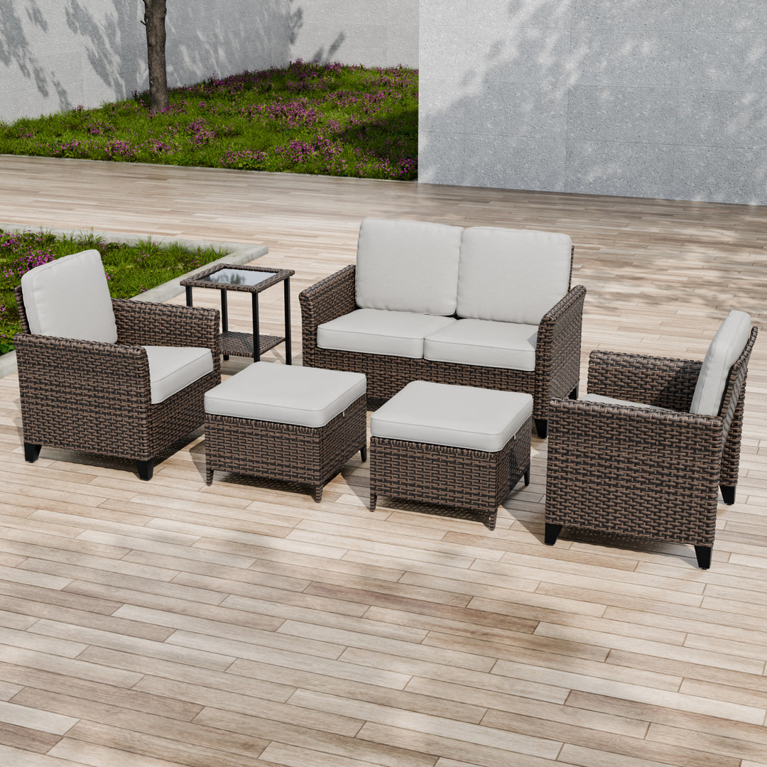 COOS BAY Harbor Retreat 6 PCS Patio Furniture Set w/ Patio Chairs, Loveseat, Side Table and Ottomans