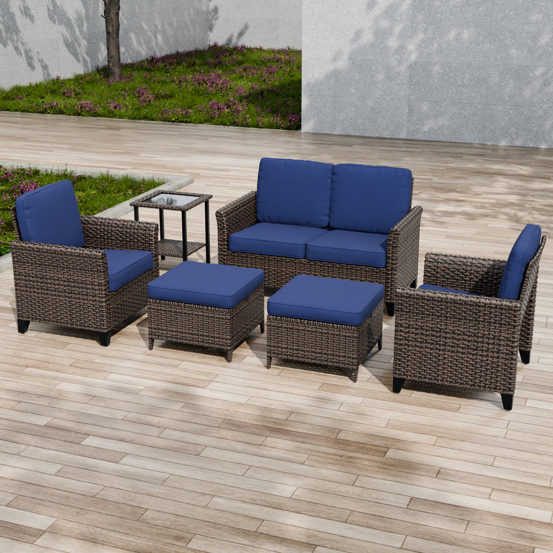 COOS BAY Harbor Retreat 6 PCS Patio Furniture Set w/ Patio Chairs, Loveseat, Side Table and Ottomans