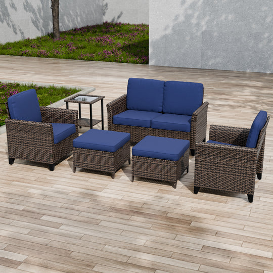 COOS BAY Harbor Retreat 6 PCS Patio Furniture Set w/ Patio Chairs, Loveseat, Side Table and Ottomans