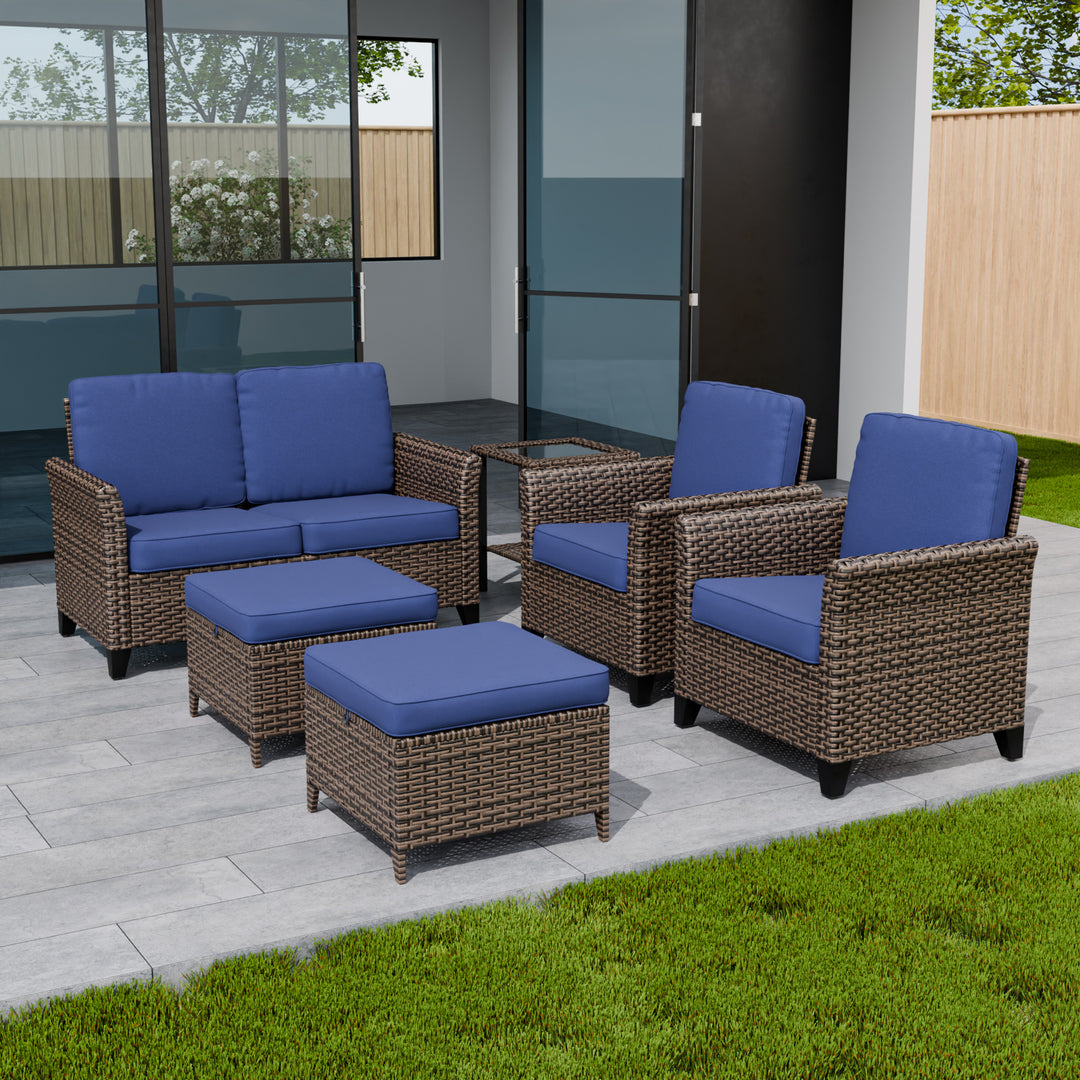 COOS BAY Harbor Retreat 6 PCS Patio Furniture Set w/ Patio Chairs, Loveseat, Side Table and Ottomans