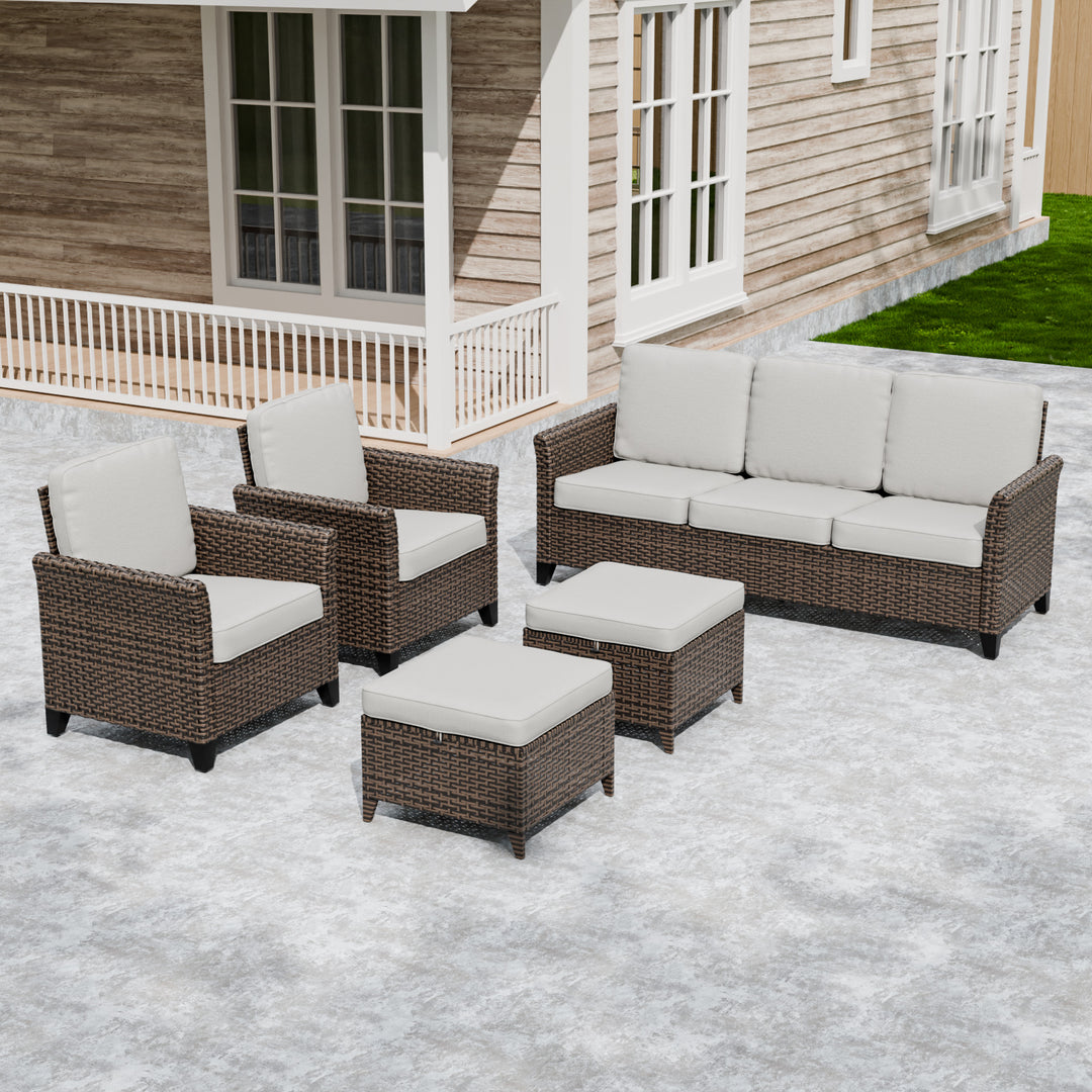 COOS BAY Harbor Retreat 5 PCS Patio Bistro Set w/ Patio Chairs, Couch and Ottomans