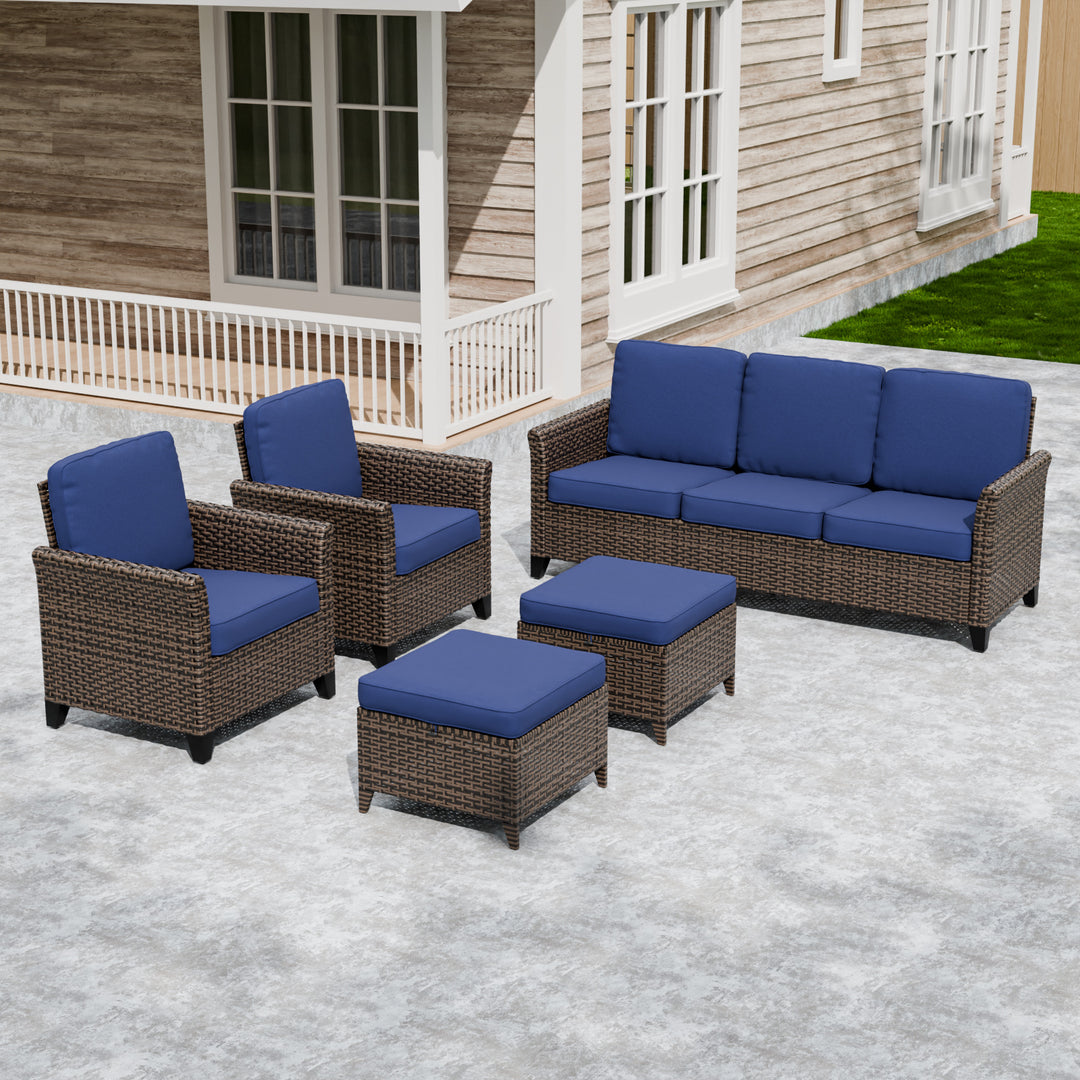 COOS BAY Harbor Retreat 5 PCS Patio Bistro Set w/ Patio Chairs, Couch and Ottomans