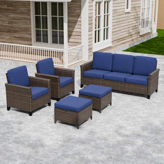 COOS BAY Harbor Retreat 5 PCS Patio Bistro Set w/ Patio Chairs, Couch and Ottomans