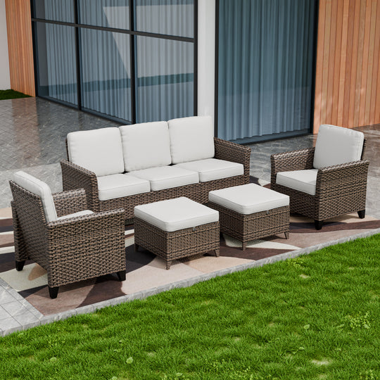 COOS BAY Harbor Retreat 5 PCS Patio Bistro Set w/ Patio Chairs, Couch and Ottomans