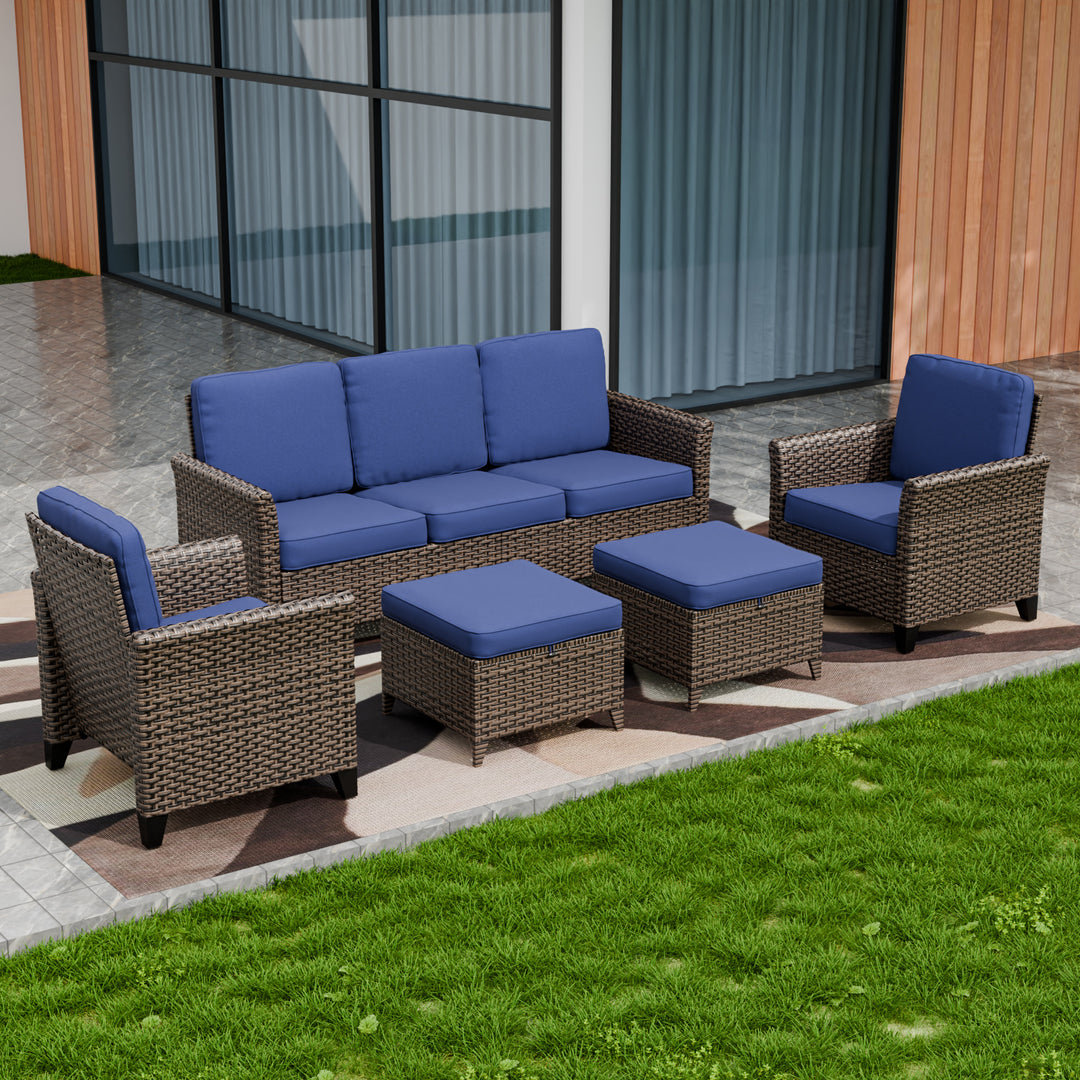 COOS BAY Harbor Retreat 5 PCS Patio Bistro Set w/ Patio Chairs, Couch and Ottomans