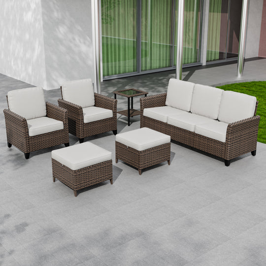 COOS BAY Harbor Retreat 6 PCS Bistro Set w/Patio Chairs, Couch, Side Table and Ottomans