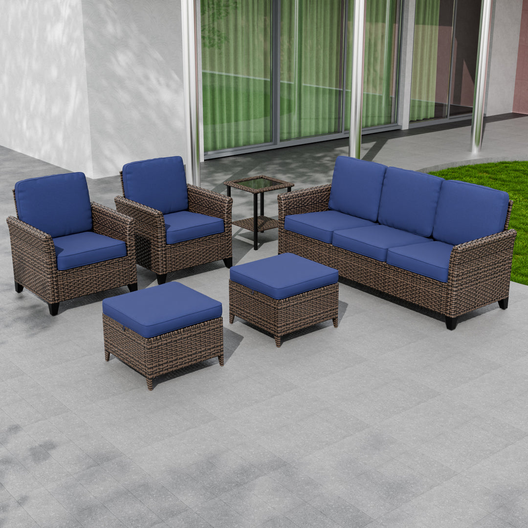 COOS BAY Harbor Retreat 6 PCS Bistro Set w/Patio Chairs, Couch, Side Table and Ottomans