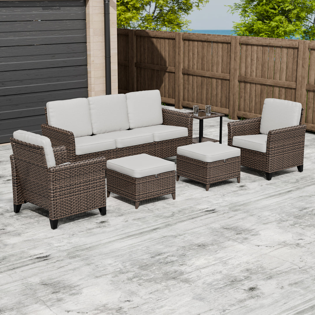 COOS BAY Harbor Retreat 6 PCS Bistro Set w/Patio Chairs, Couch, Side Table and Ottomans