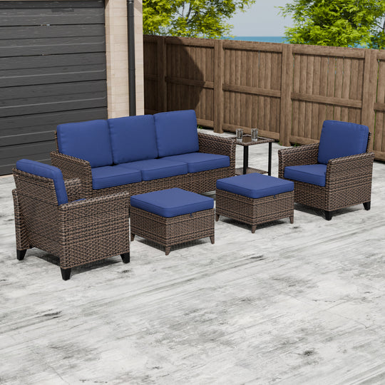 COOS BAY Harbor Retreat 6 PCS Bistro Set w/Patio Chairs, Couch, Side Table and Ottomans