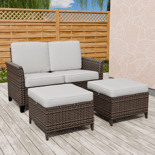 COOS BAY Harbor Retreat 3PCS Patio Furniture Set w/ 2 Seat Loveseat and Ottomans