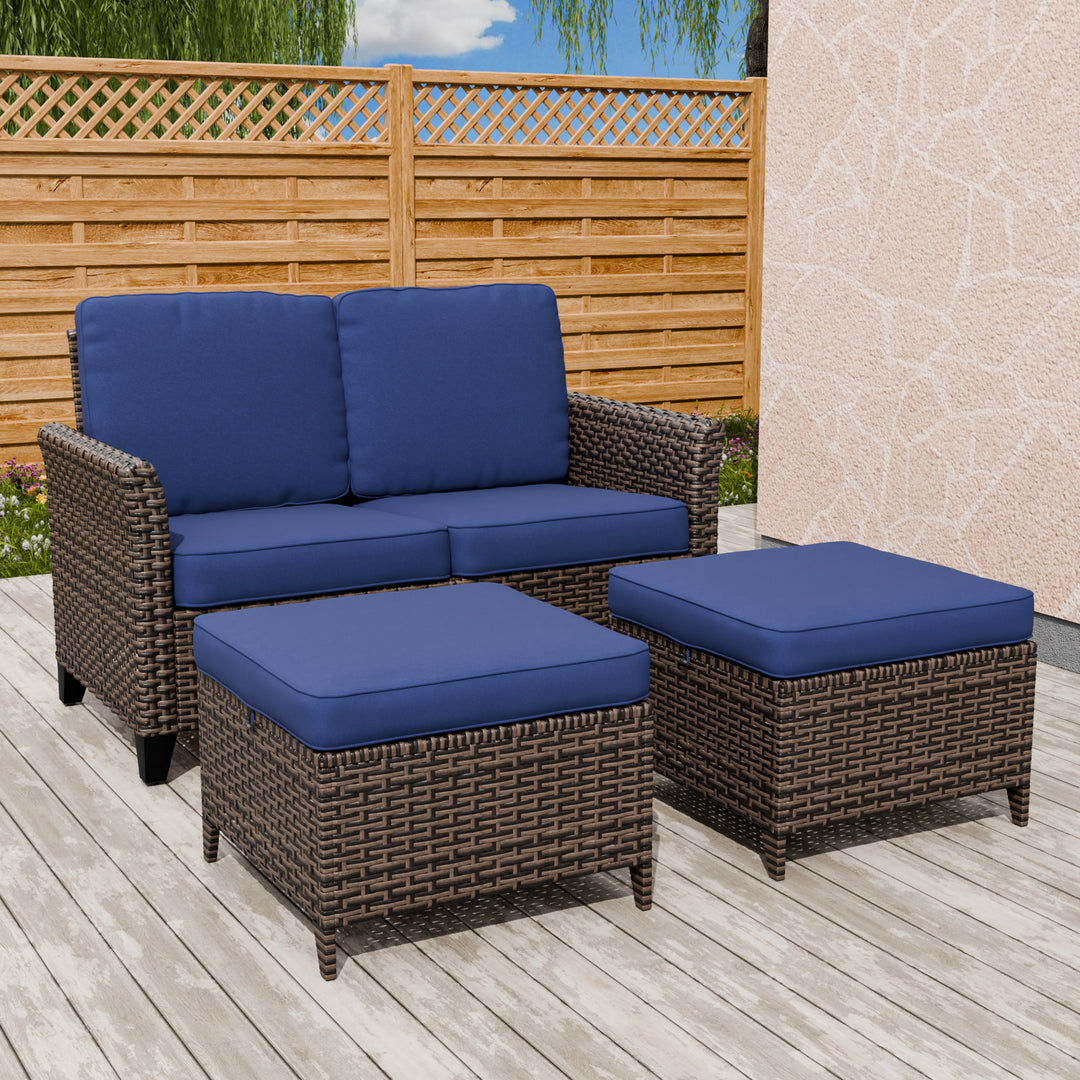 COOS BAY Harbor Retreat 3PCS Patio Furniture Set w/ 2 Seat Loveseat and Ottomans