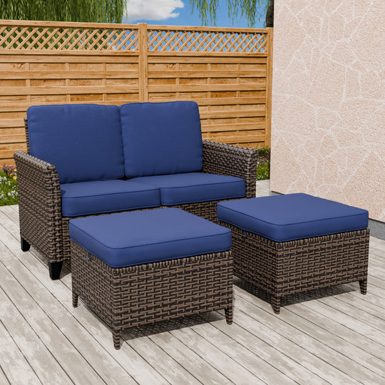 COOS BAY Harbor Retreat 3PCS Patio Furniture Set w/ 2 Seat Loveseat and Ottomans