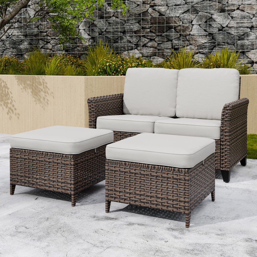 COOS BAY Harbor Retreat 3PCS Patio Furniture Set w/ 2 Seat Loveseat and Ottomans