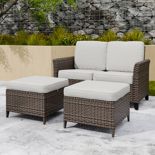 COOS BAY Harbor Retreat 3PCS Patio Furniture Set w/ 2 Seat Loveseat and Ottomans