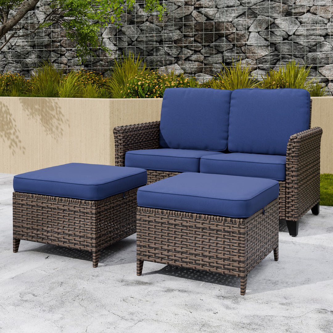 COOS BAY Harbor Retreat 3PCS Patio Furniture Set w/ 2 Seat Loveseat and Ottomans