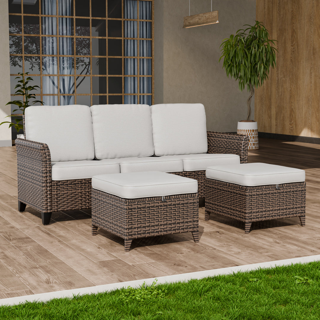 COOS BAY Harbor Retreat Patio Furniture Set w/ 3 Seat Couch and Ottomans