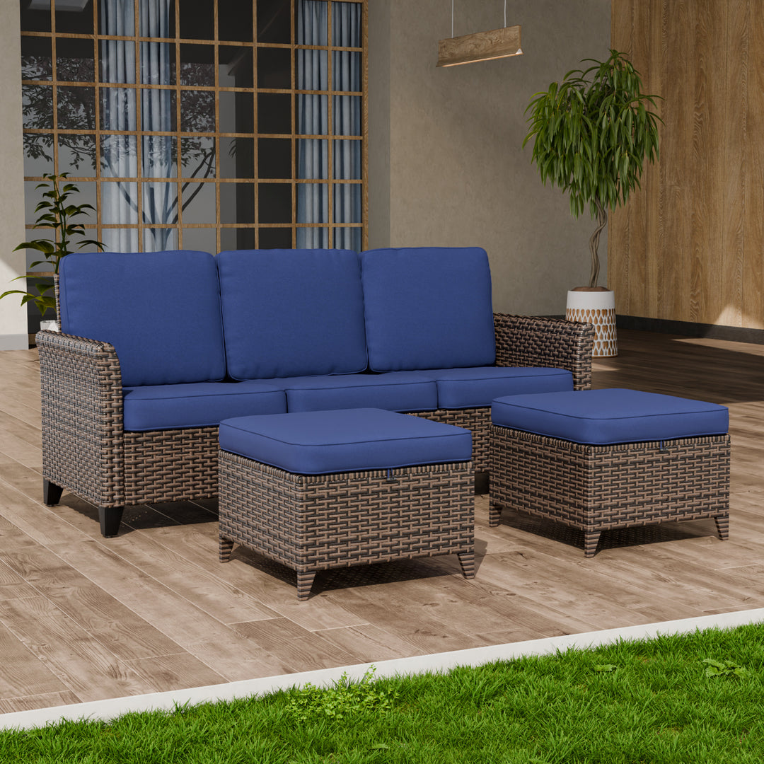 COOS BAY Harbor Retreat Patio Furniture Set w/ 3 Seat Couch and Ottomans