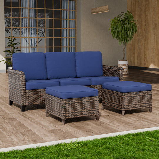 COOS BAY Harbor Retreat Patio Furniture Set w/ 3 Seat Couch and Ottomans